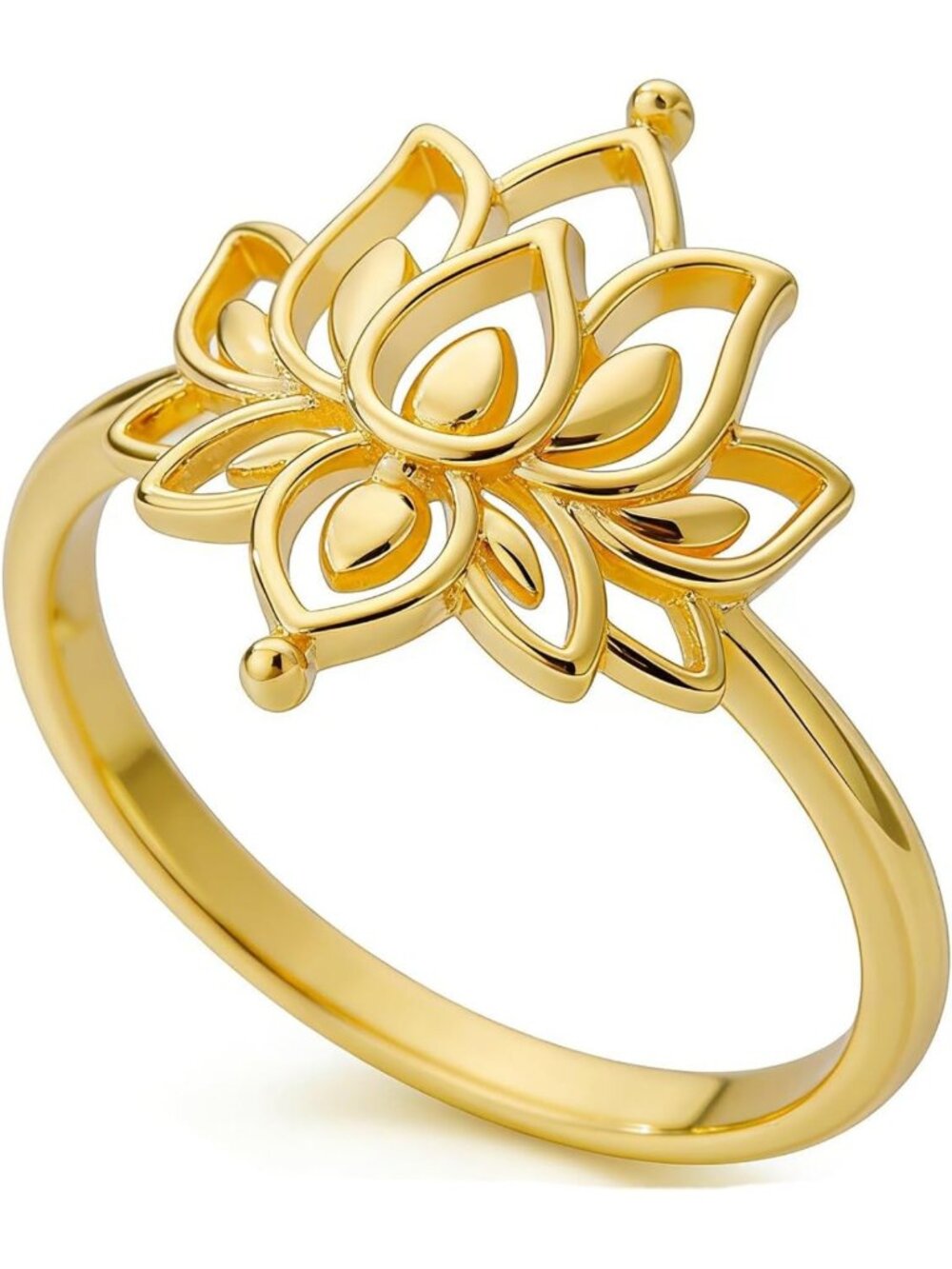 Elegant 14K Gold Plated Lotus Flower Ring for Women - Stylish Jewelry Accessory